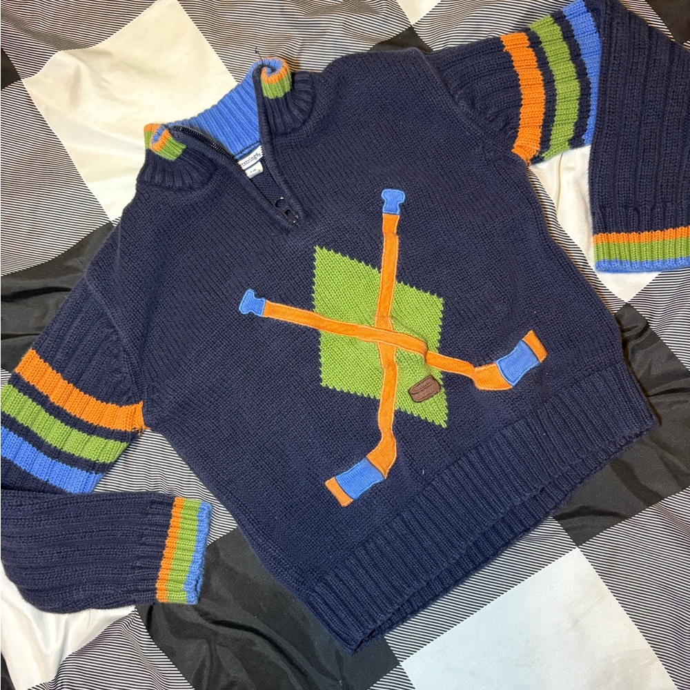 Navy Blue Kids Sweater with Colorful Stripes